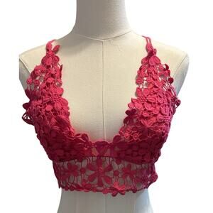 Bralette SZ Sm Crochet Pink Smocking Sweet Generis Cross Back 100% Cotton Boho